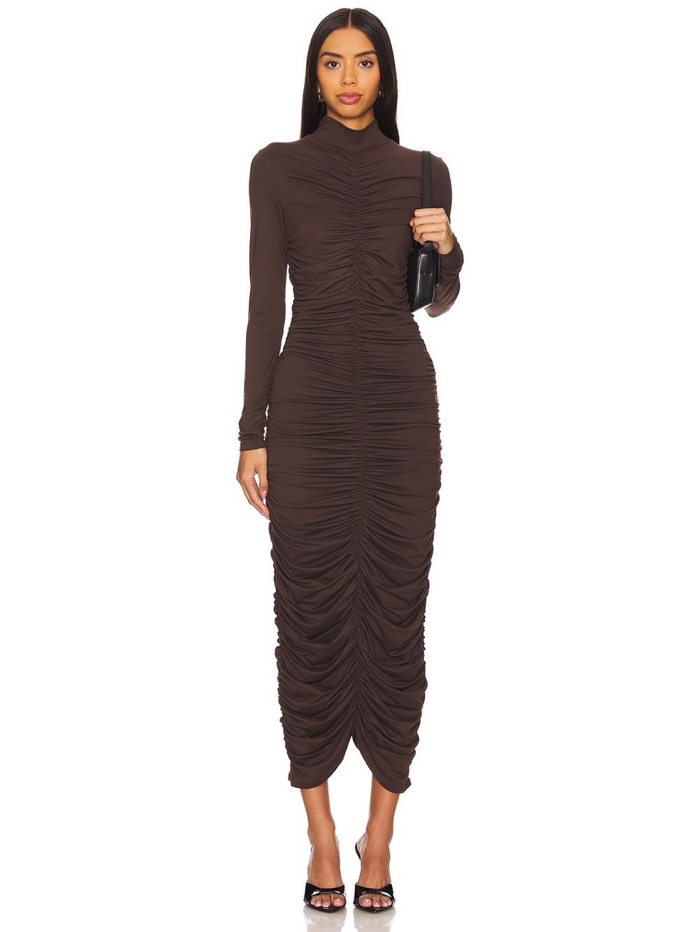 Susana Monaco Mock Gathered Long Sleeve Dress in Java